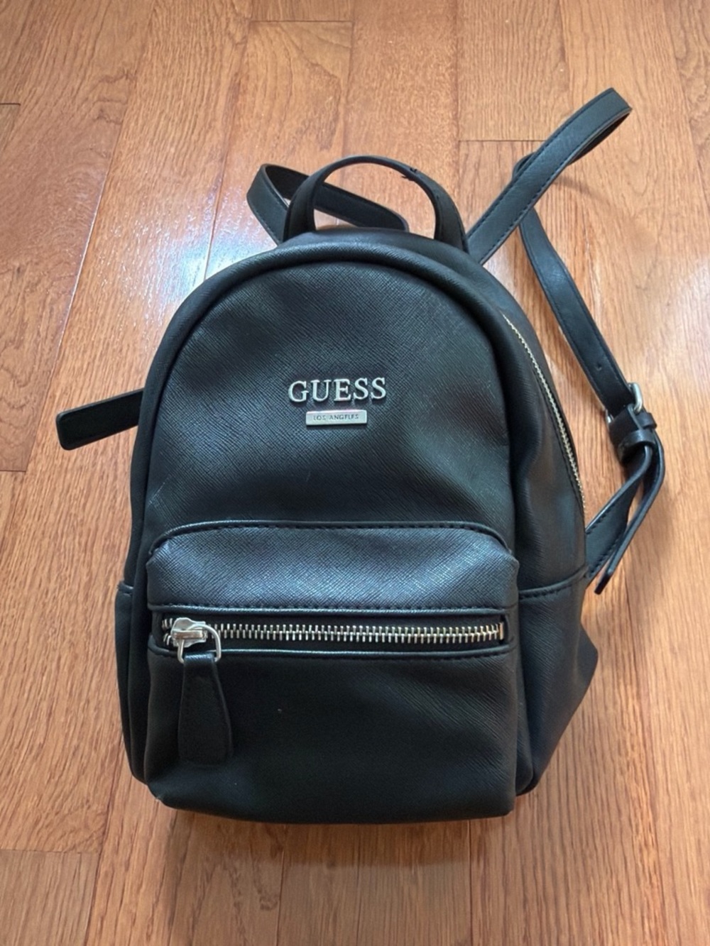 GUESS Black Mini Backpack with Front Zip Pocket